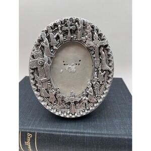 Milagro Charms Cross Praying Church Oval Silver Picture Frame Resin VTG